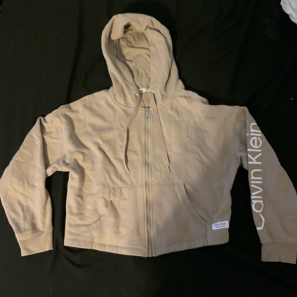 Calvin Klein tan crop top hoodie